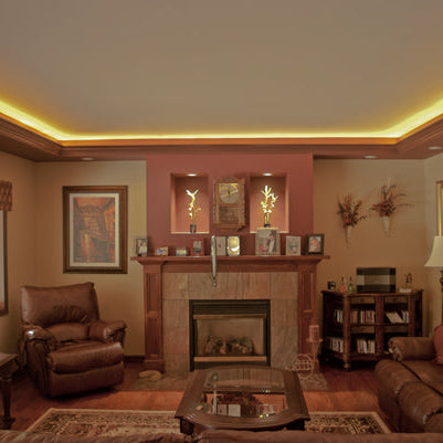 living room with recessed lighting