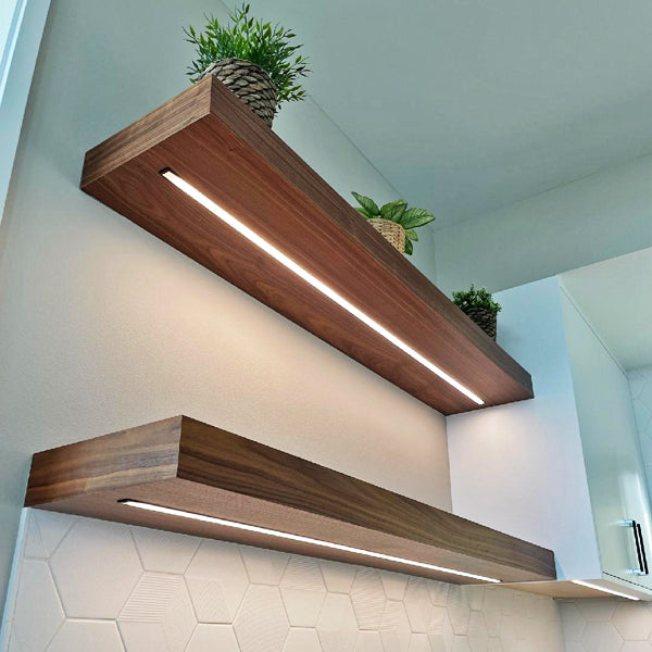 floating shelves with lights