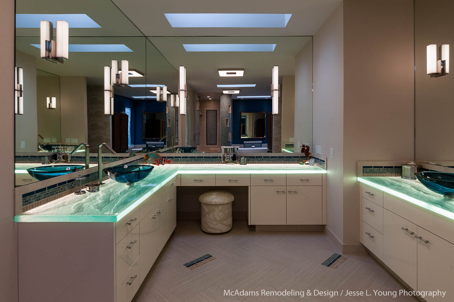 bathroom counter lit blue