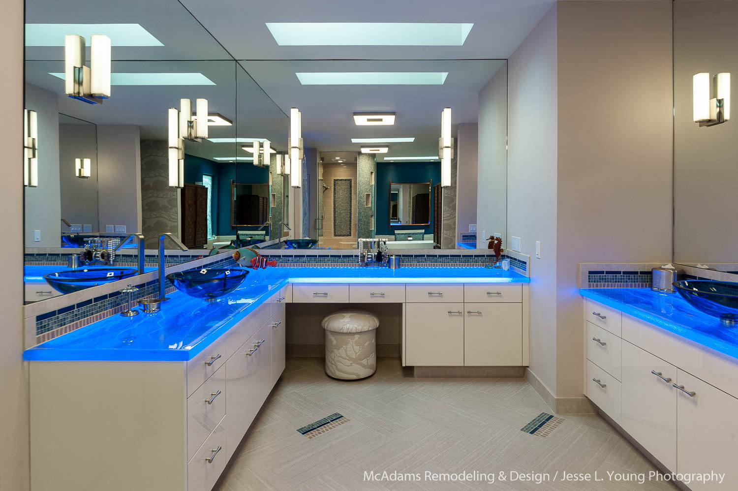 bathroom counter lit blue